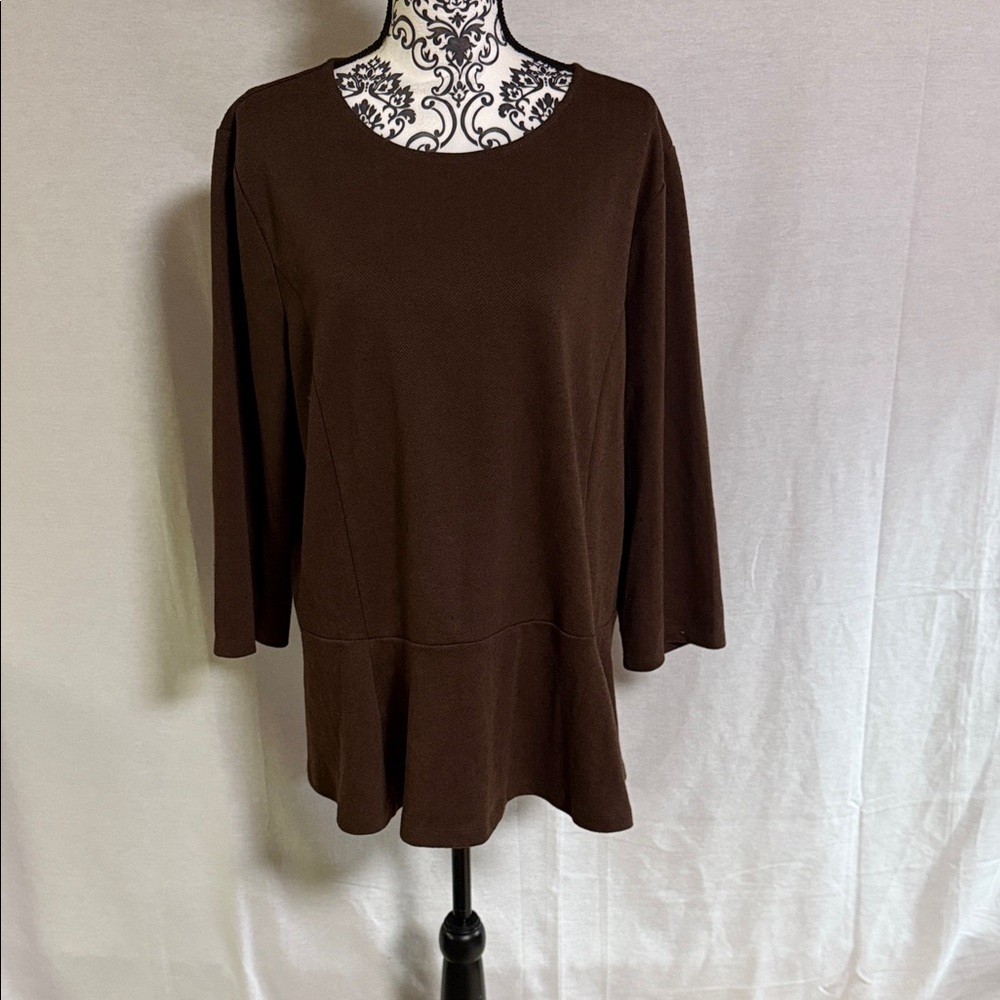 Lauren Ralph Lauren Chocolate Brown Peplum Top EUC 3X Workwear
